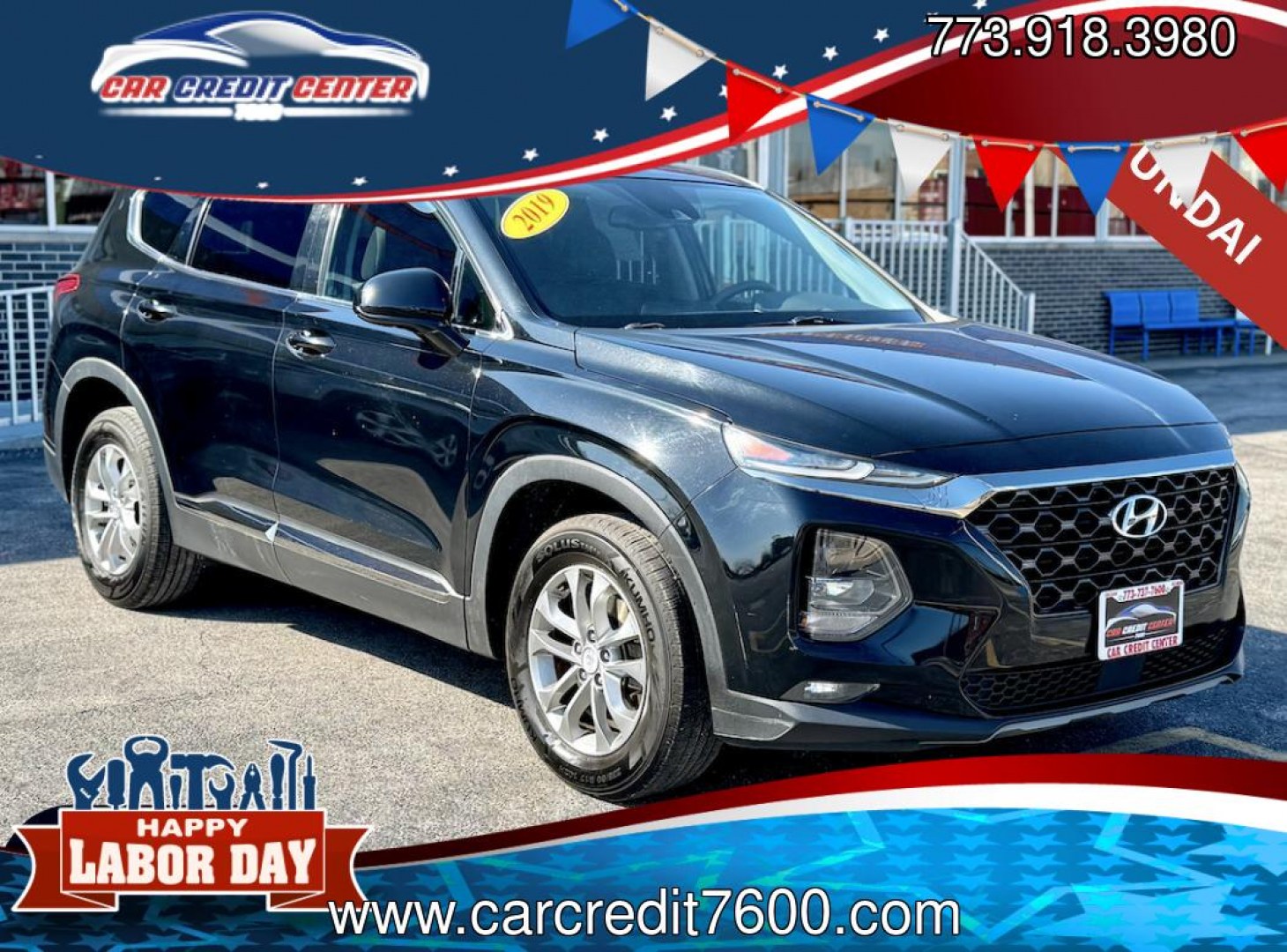 2019 BLACK Hyundai Santa Fe SEL 2.4 AWD (5NMS3CAD6KH) with an 2.4L L4 DOHC 16V engine, 8A transmission, located at 7600 S Western Ave., Chicago, IL, 60620, (773) 918-3980, 0.000000, 0.000000- Photo#0