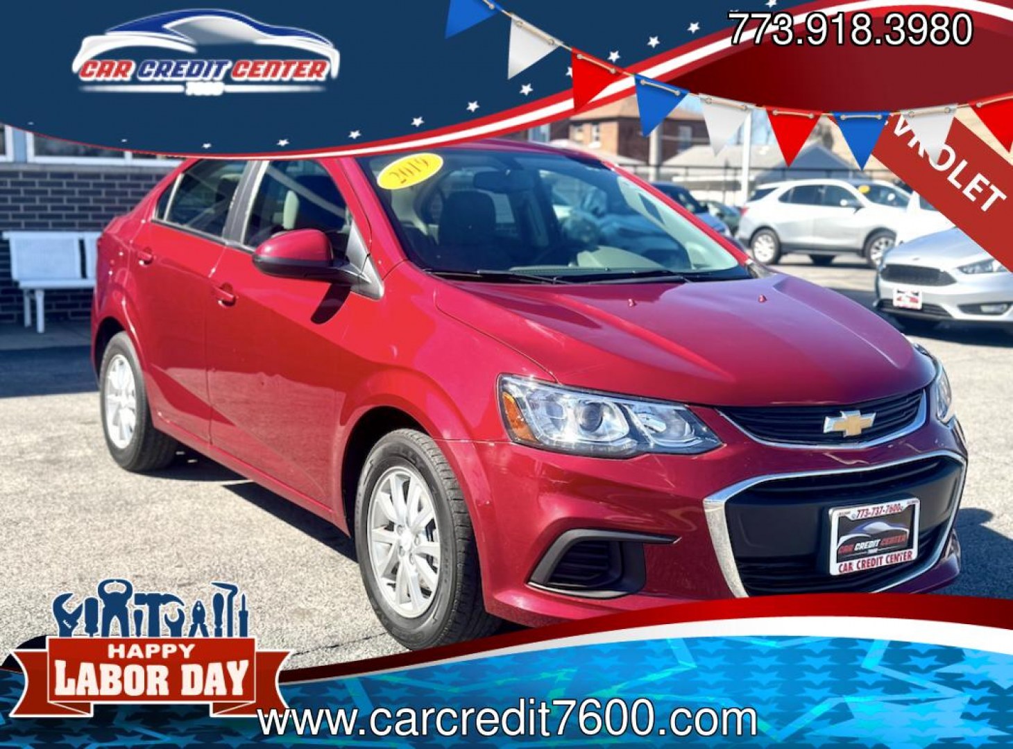 2019 RED Chevrolet Sonic LT Manual Sedan (1G1JD5SB2K4) with an 1.4L L4 DOHC 24V TURBO engine, 5M transmission, located at 7600 S Western Ave., Chicago, IL, 60620, (773) 918-3980, 0.000000, 0.000000- Photo#0