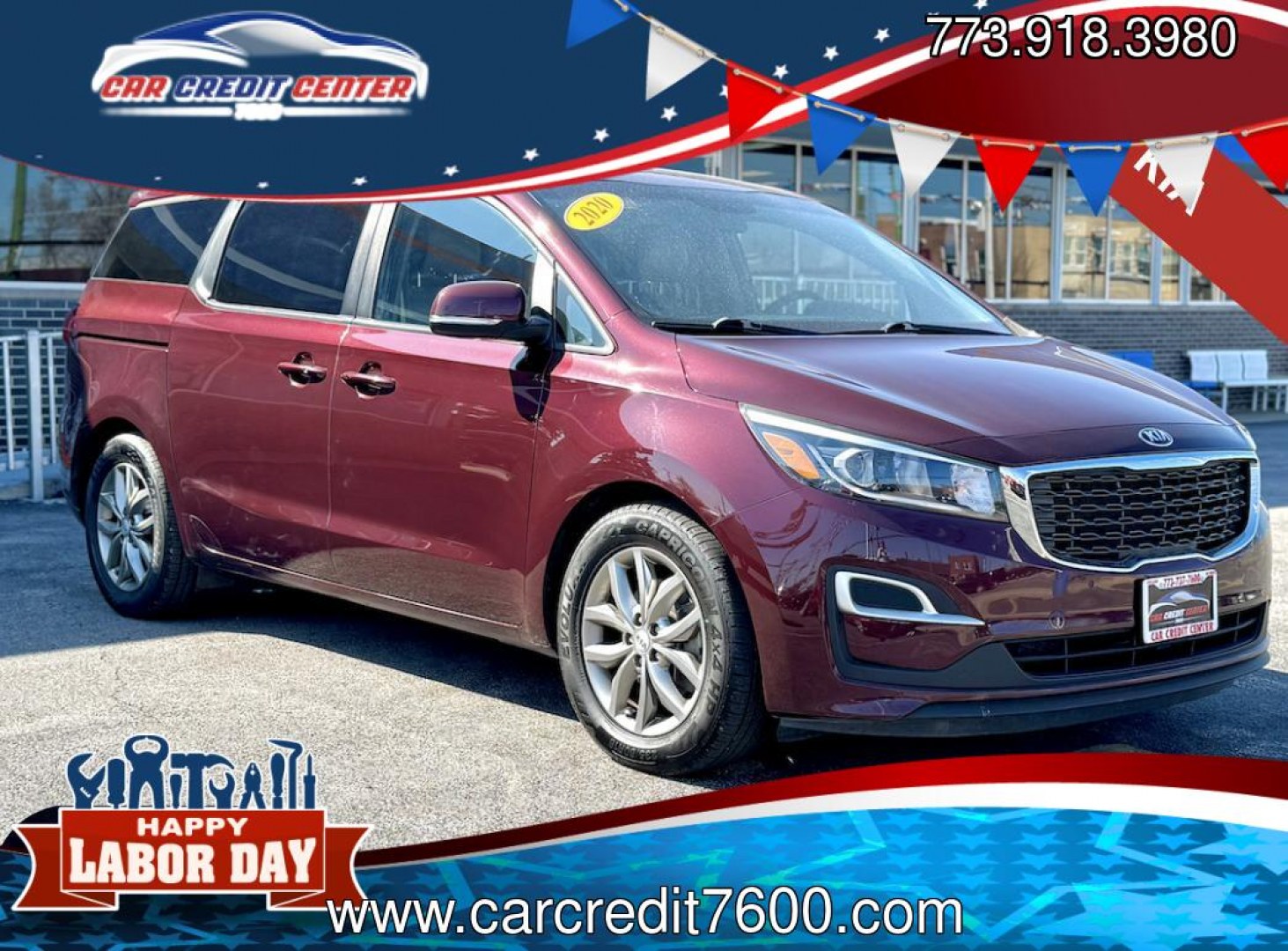 2020 BURGANDY Kia Sedona LX (KNDMB5C15L6) with an 3.3L V6 DOHC 24V engine, 6A transmission, located at 7600 S Western Ave., Chicago, IL, 60620, (773) 918-3980, 0.000000, 0.000000- Photo#0