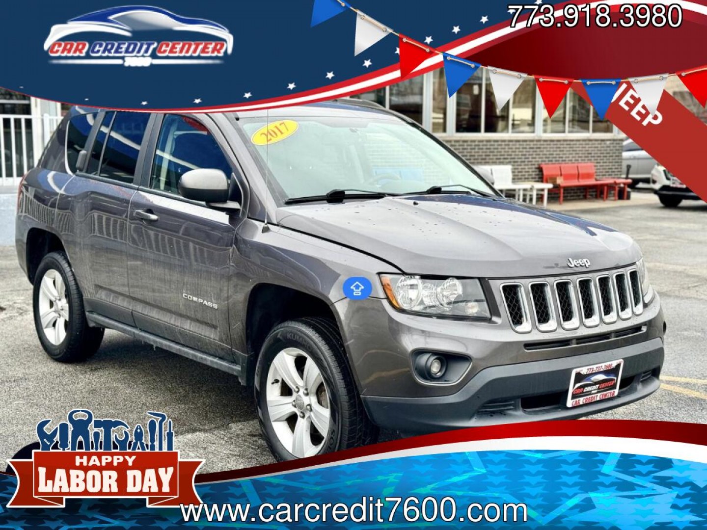 2017 GRAY Jeep Compass Sport 4WD (1C4NJDBBXHD) with an 2.4L L4 DOHC 16V engine, located at 7600 S Western Ave., Chicago, IL, 60620, (773) 918-3980, 0.000000, 0.000000- Photo#0