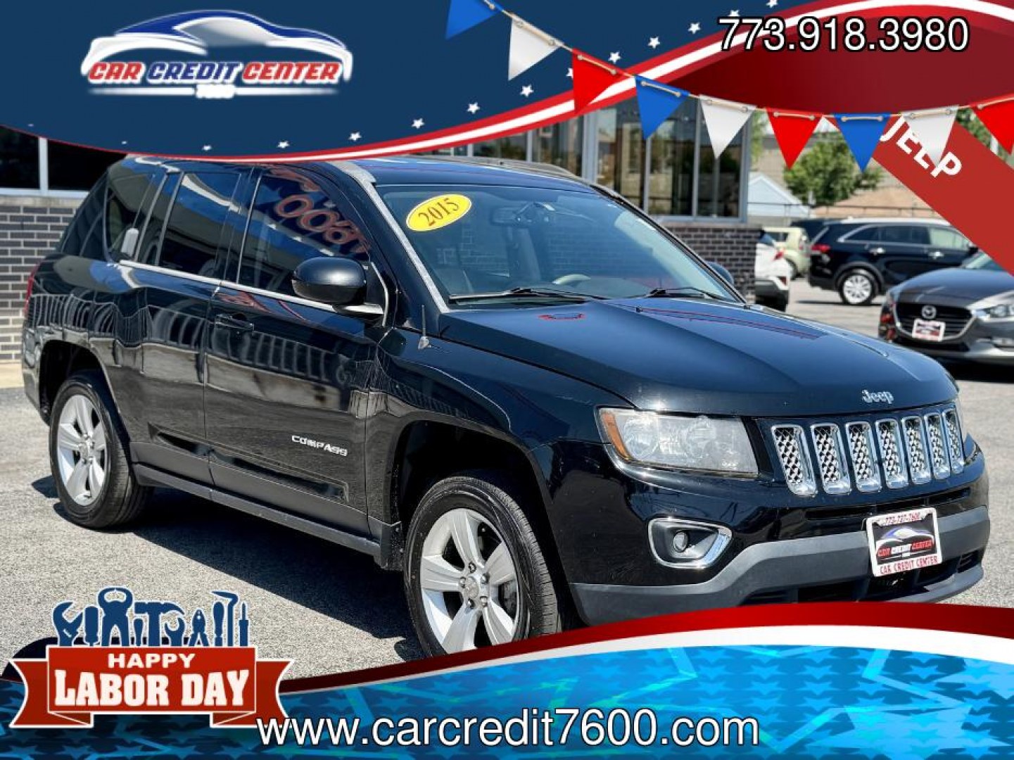 2015 BLACK Jeep Compass Latitude FWD (1C4NJCEAXFD) with an 2.0L L4 DOHC 16V engine, Continuously Variable Transmission transmission, located at 7600 S Western Ave., Chicago, IL, 60620, (773) 918-3980, 0.000000, 0.000000- Photo#0