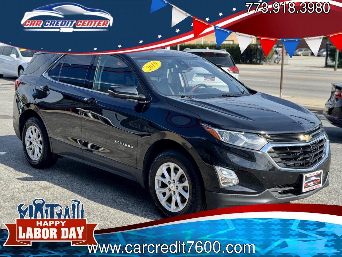 2019 BLACK Chevrolet Equinox LT 2WD (2GNAXJEV9K6) with an 1.5L L4 DIR DOHC 16V TURBO engine, 6A transmission, located at 7600 S Western Ave., Chicago, IL, 60620, (773) 918-3980, 0.000000, 0.000000- Photo#0