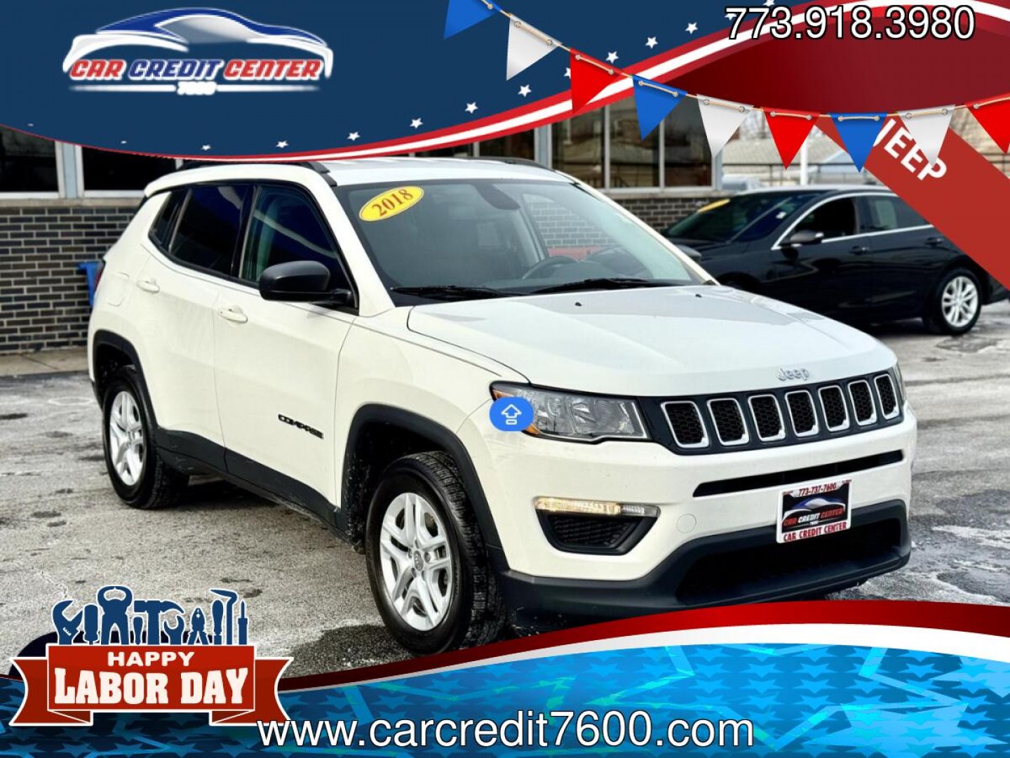 2018 WHITE Jeep Compass Sport FWD (3C4NJCAB3JT) with an 2.4L L4 DOHC 16V engine, located at 7600 S Western Ave., Chicago, IL, 60620, (773) 918-3980, 0.000000, 0.000000- Photo#0