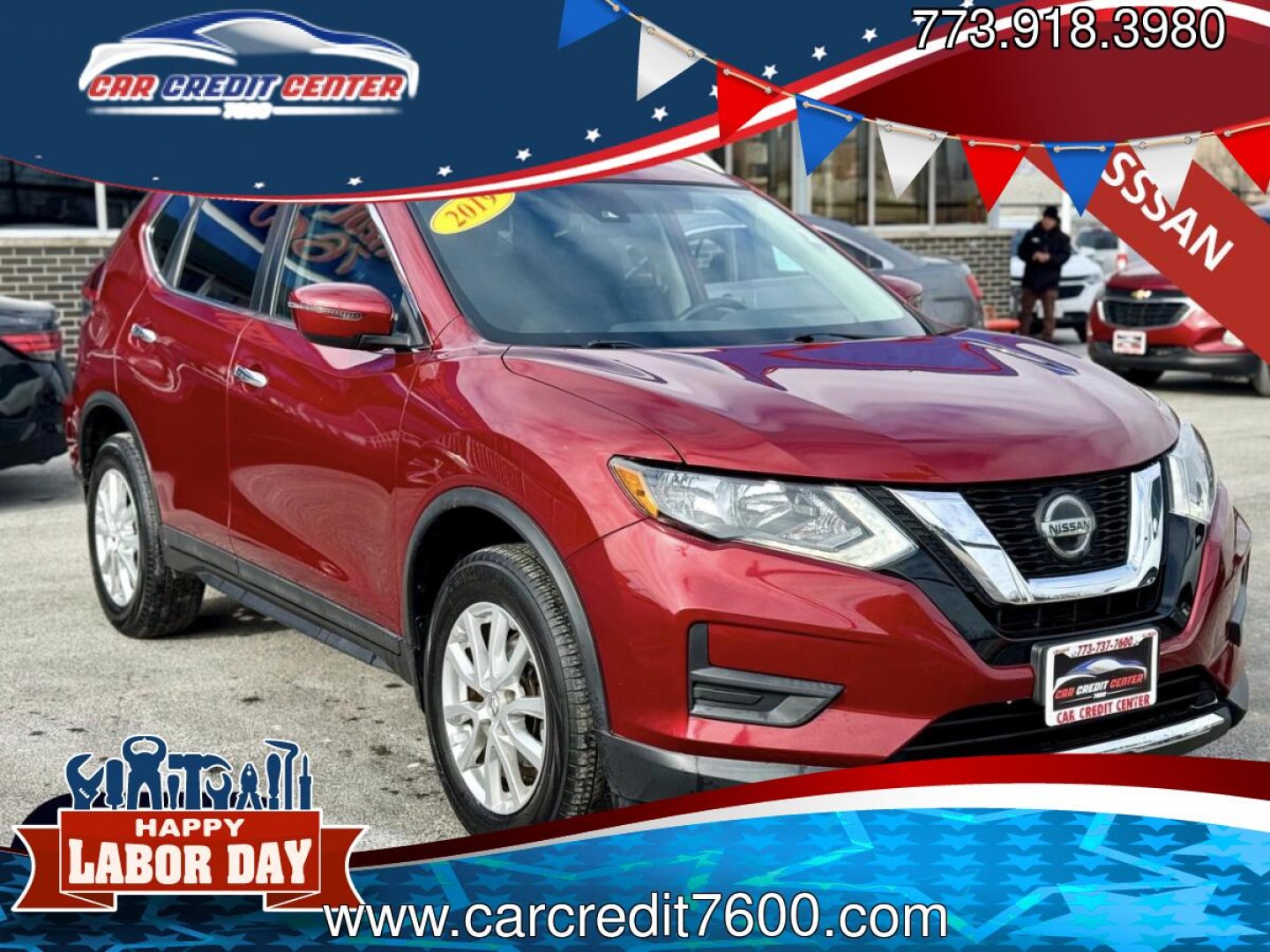 2019 RED Nissan Rogue S AWD (5N1AT2MV9KC) with an 2.5L L4 DOHC 16V engine, CVT transmission, located at 7600 S Western Ave., Chicago, IL, 60620, (773) 918-3980, 0.000000, 0.000000- Photo#0