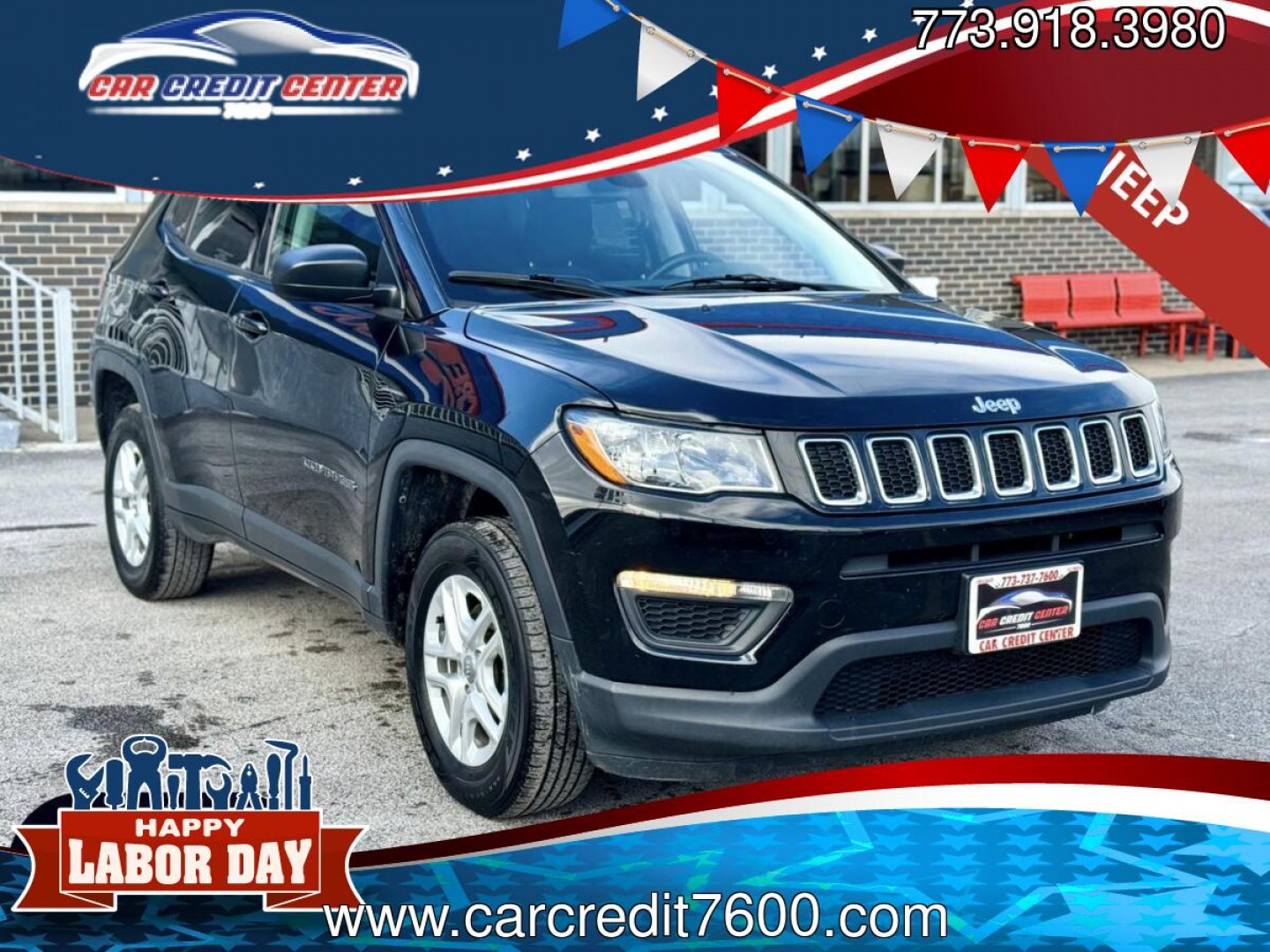 2018 BLACK Jeep Compass Sport 4WD (3C4NJDAB3JT) with an 2.4L L4 DOHC 16V engine, located at 7600 S Western Ave., Chicago, IL, 60620, (773) 918-3980, 0.000000, 0.000000- Photo#0