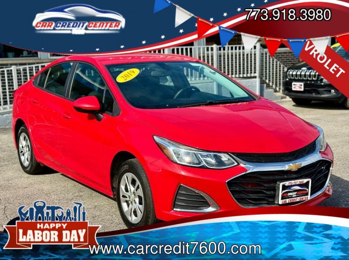 2019 RED Chevrolet Cruze LS Auto (1G1BC5SM9K7) with an 1.4L L4 DOHC 16V TURBO engine, 6A transmission, located at 7600 S Western Ave., Chicago, IL, 60620, (773) 918-3980, 0.000000, 0.000000- Photo#0