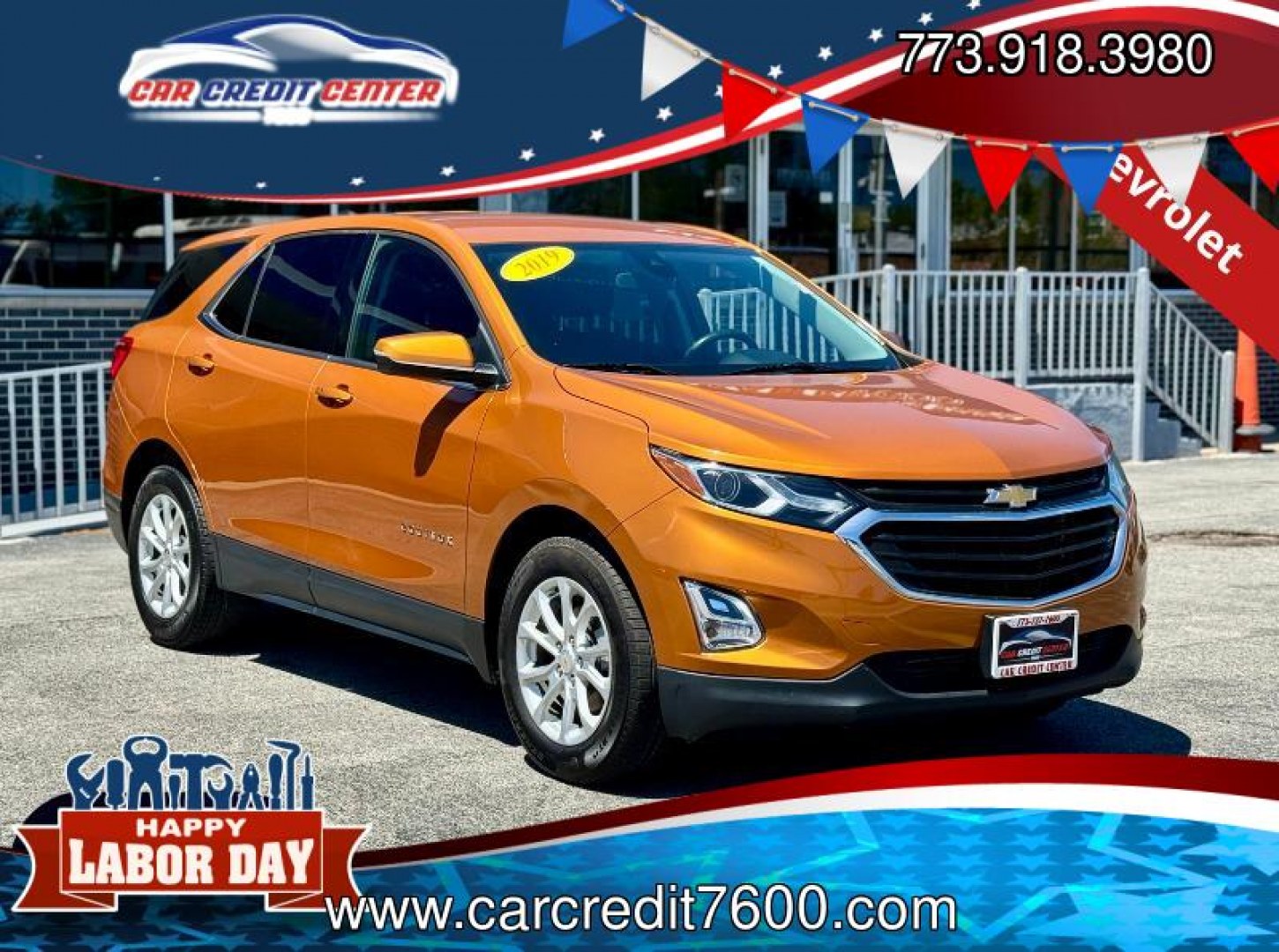 2019 ORANGE Chevrolet Equinox LT 2WD (2GNAXJEV0K6) with an 1.5L L4 DIR DOHC 16V TURBO engine, 6A transmission, located at 7600 S Western Ave., Chicago, IL, 60620, (773) 918-3980, 0.000000, 0.000000- Photo#0