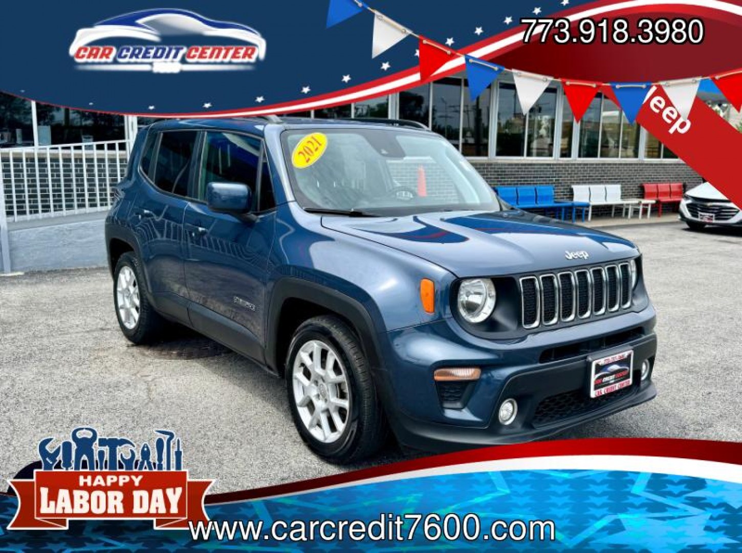2021 BLUE Jeep Renegade Latitude (ZACNJCBB6MP) with an 2.4L L4 DOHC 16V engine, 9A transmission, located at 7600 S Western Ave., Chicago, IL, 60620, (773) 918-3980, 0.000000, 0.000000- Photo#0