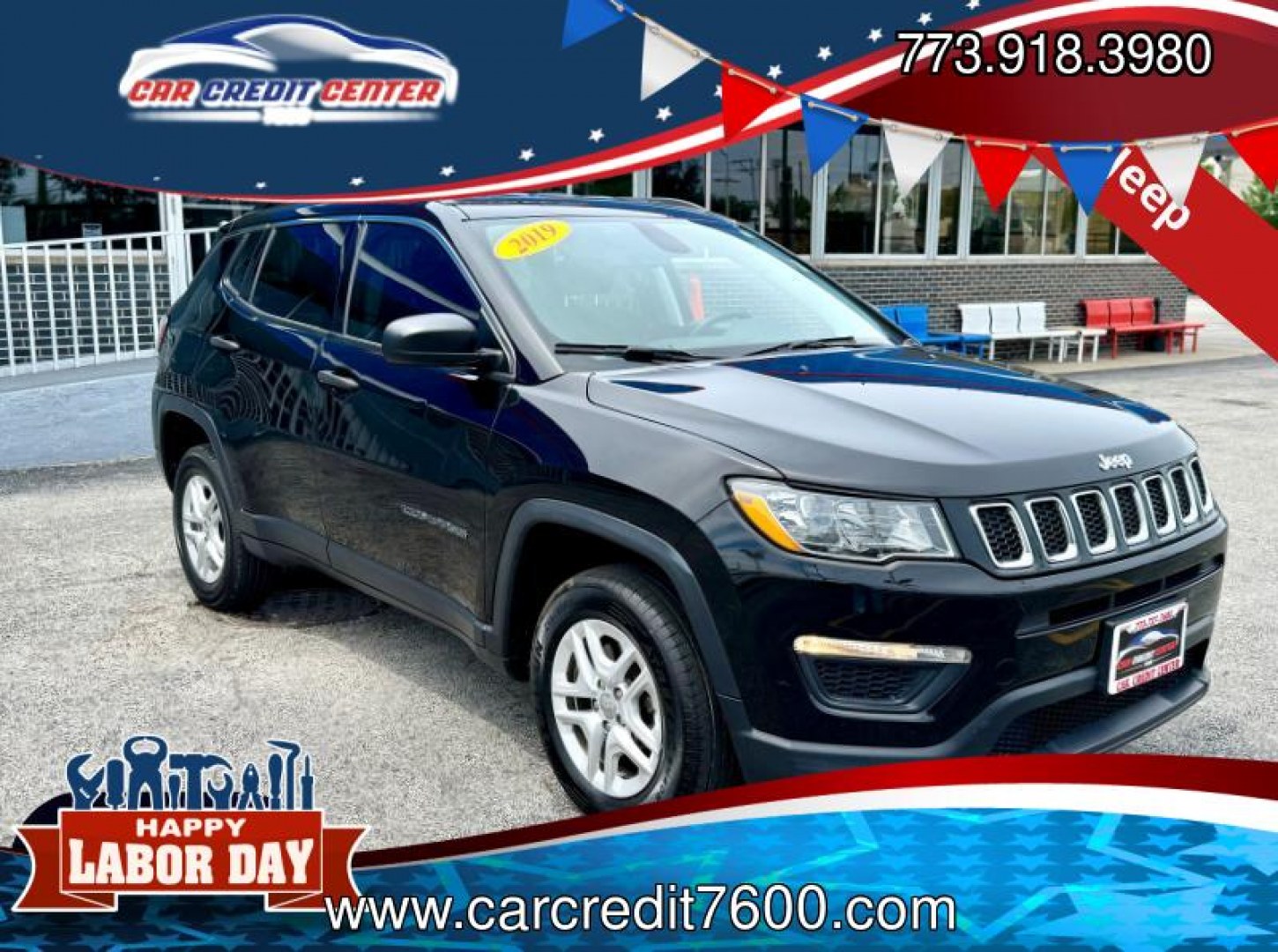 2019 BLACK Jeep Compass Sport 4WD (3C4NJDAB4KT) with an 2.4L L4 DOHC 16V engine, 6M transmission, located at 7600 S Western Ave., Chicago, IL, 60620, (773) 918-3980, 0.000000, 0.000000- Photo#0