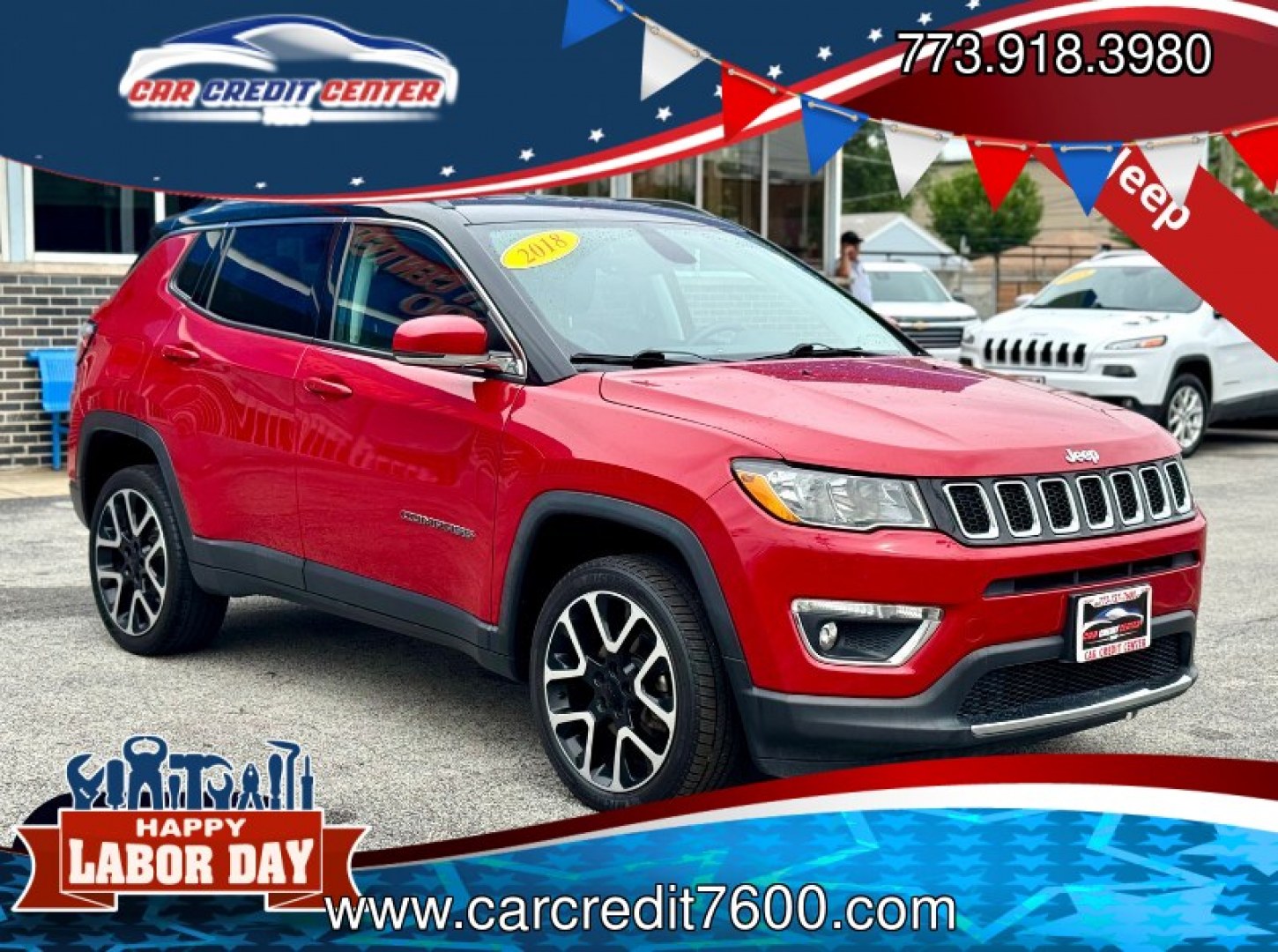 2018 RED Jeep Compass Limited 4WD (3C4NJDCB4JT) with an 2.4L L4 DOHC 16V engine, CVT transmission, located at 7600 S Western Ave., Chicago, IL, 60620, (773) 918-3980, 0.000000, 0.000000- Photo#0