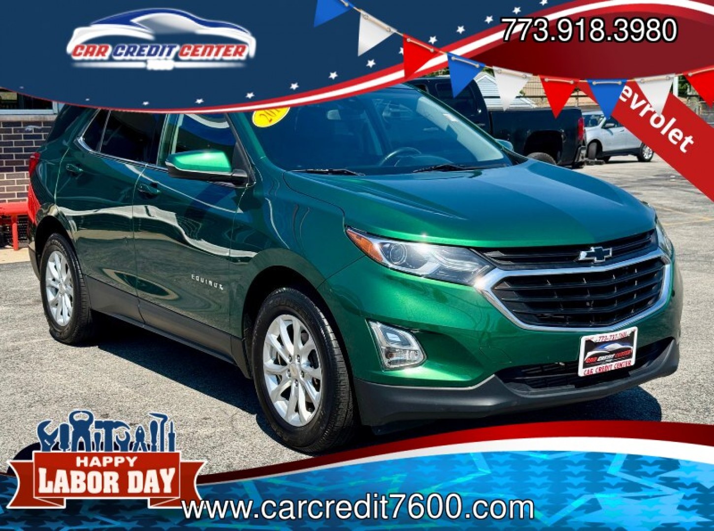 2019 GREEN Chevrolet Equinox LT 2WD (2GNAXJEV7K6) with an 1.5L L4 DIR DOHC 16V TURBO engine, 6A transmission, located at 7600 S Western Ave., Chicago, IL, 60620, (773) 918-3980, 0.000000, 0.000000- Photo#0