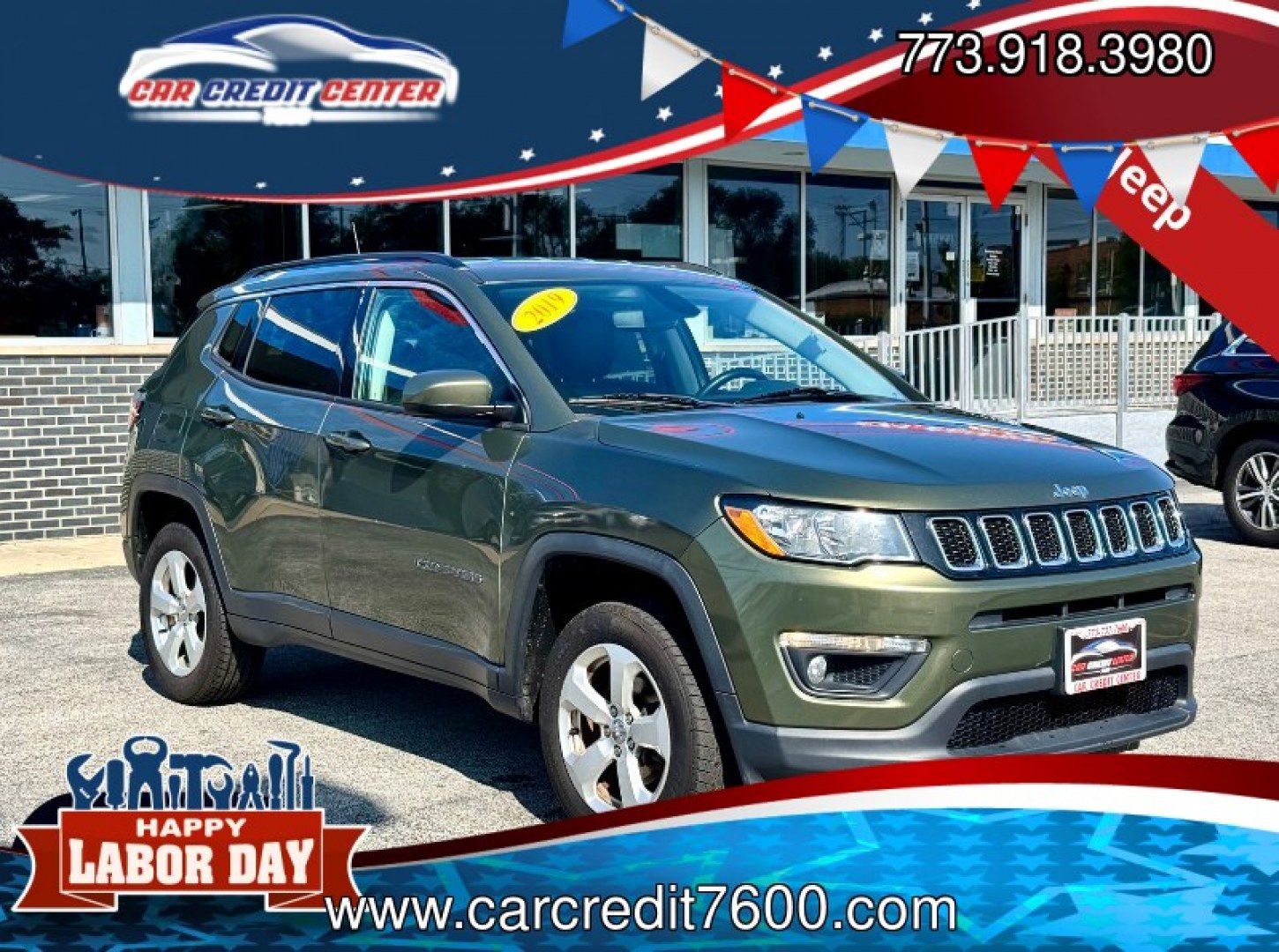 2019 GREEN Jeep Compass Sport 4WD (3C4NJDBB4KT) with an 2.4L L4 DOHC 16V engine, located at 7600 S Western Ave., Chicago, IL, 60620, (773) 918-3980, 0.000000, 0.000000- Photo#0