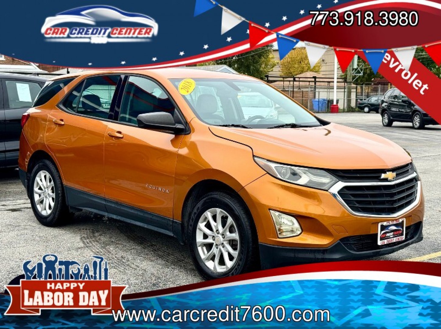 2018 ORANGE Chevrolet Equinox LS AWD (2GNAXREV7J6) with an 1.5L L4 DIR DOHC 16V TURBO engine, 6A transmission, located at 7600 S Western Ave., Chicago, IL, 60620, (773) 918-3980, 0.000000, 0.000000- Photo#0